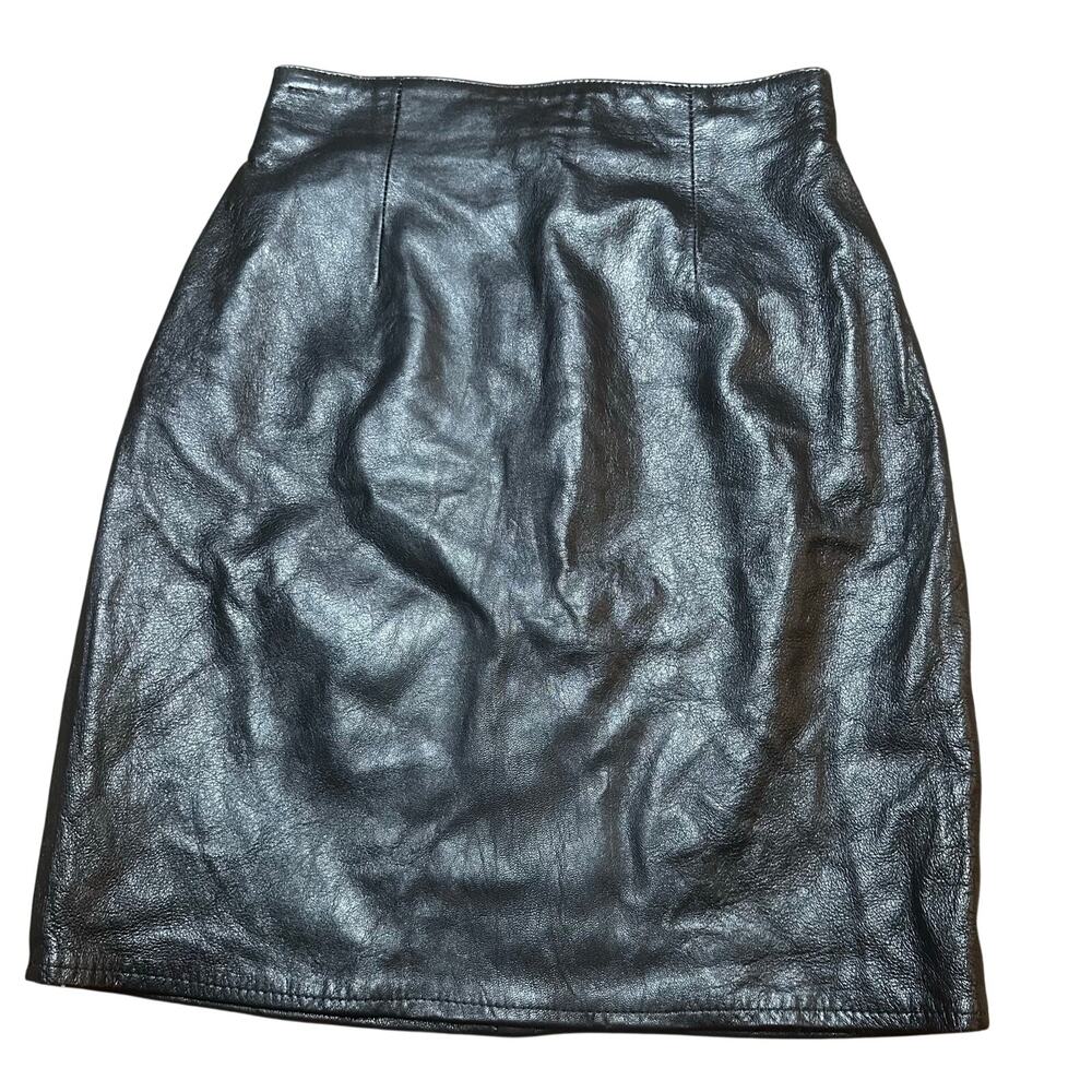 NEW Vintage Vakko Leather Pencil Skirt sz 8 Black Leather Skirt